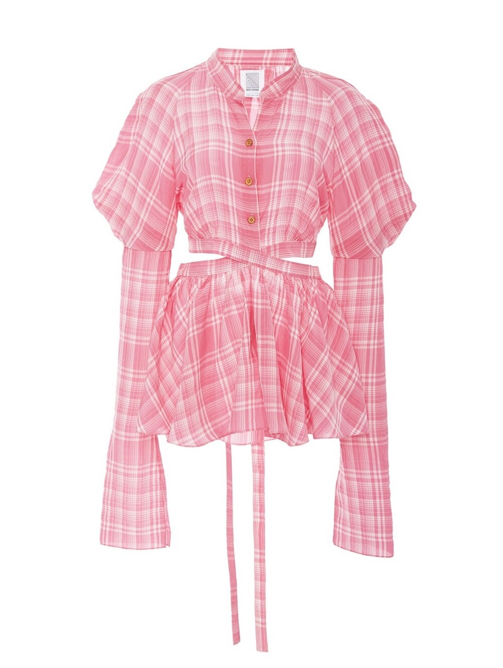 Rosie Assoulin Pink Plaid Tie Top